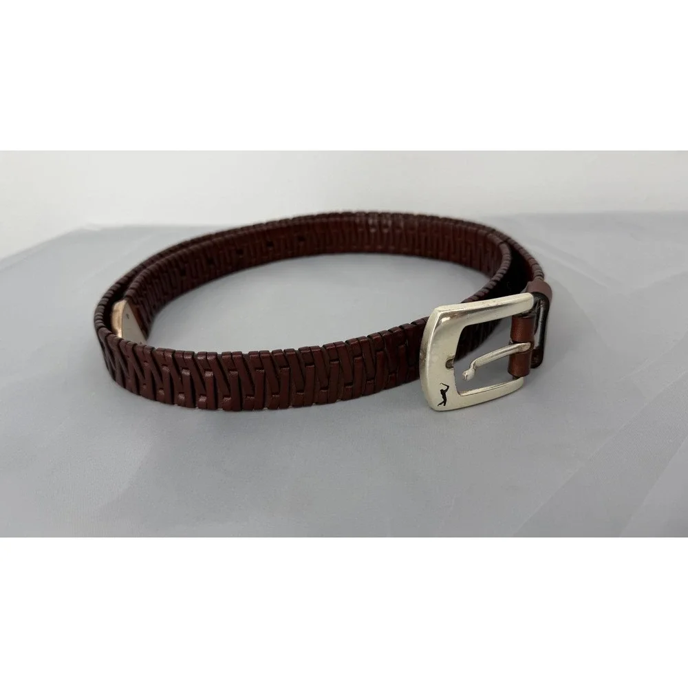 Leatherman Ltd Braided Leather Belt Mens 42 Brown‎ Woven Silver Buckle Golf